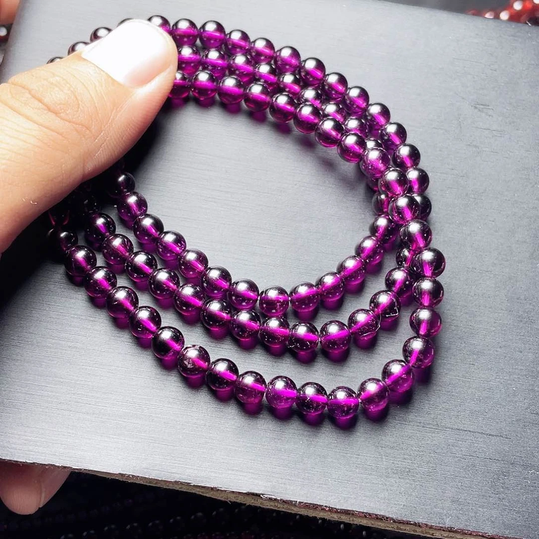石榴石手链未镶嵌金*地6.0MM毕业级紫牙乌三圈天花板