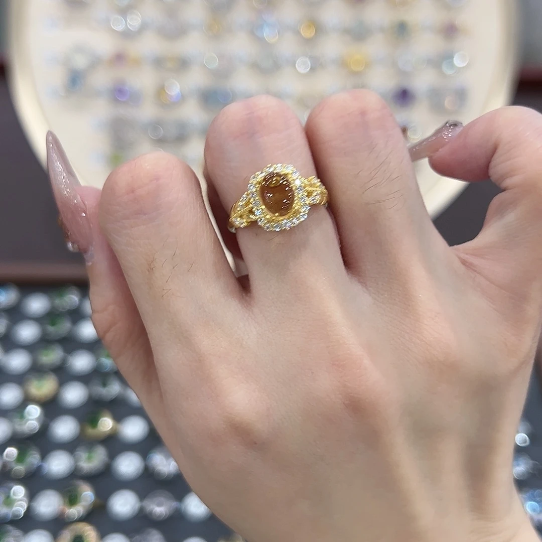 蛇纹石玉戒指银S925镶嵌