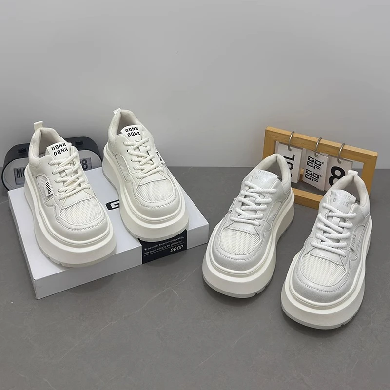 欧货真皮厚底小白鞋女2025新款网面透气轻便百搭增高运动休闲板鞋