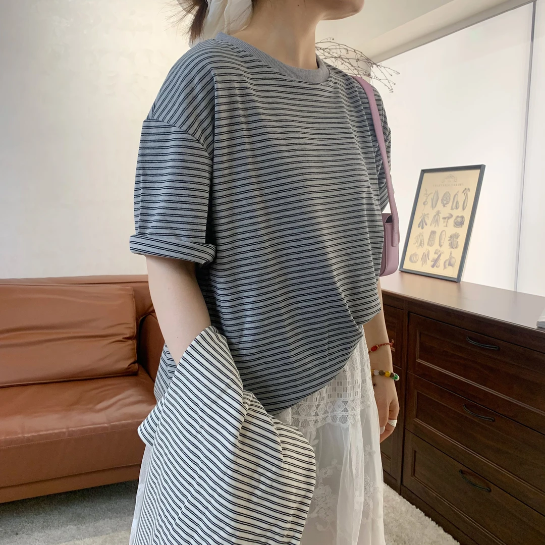 DEZI宝藏衣橱慵懒条纹短袖打底T恤LS2138066