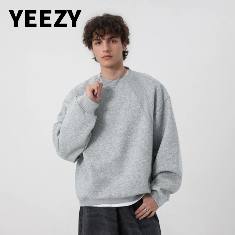 YEEZY男装重磅美式太空棉拼接圆领卫衣男秋季款Boxy版型宽松休闲