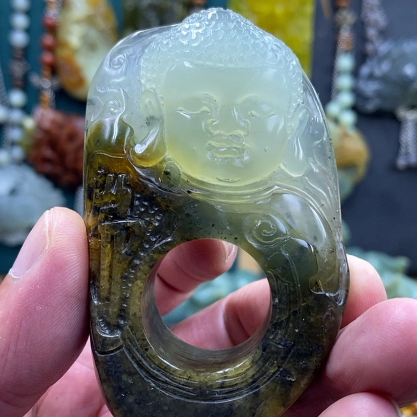 【闪购商品】未镶嵌岫玉把件佛头扳指