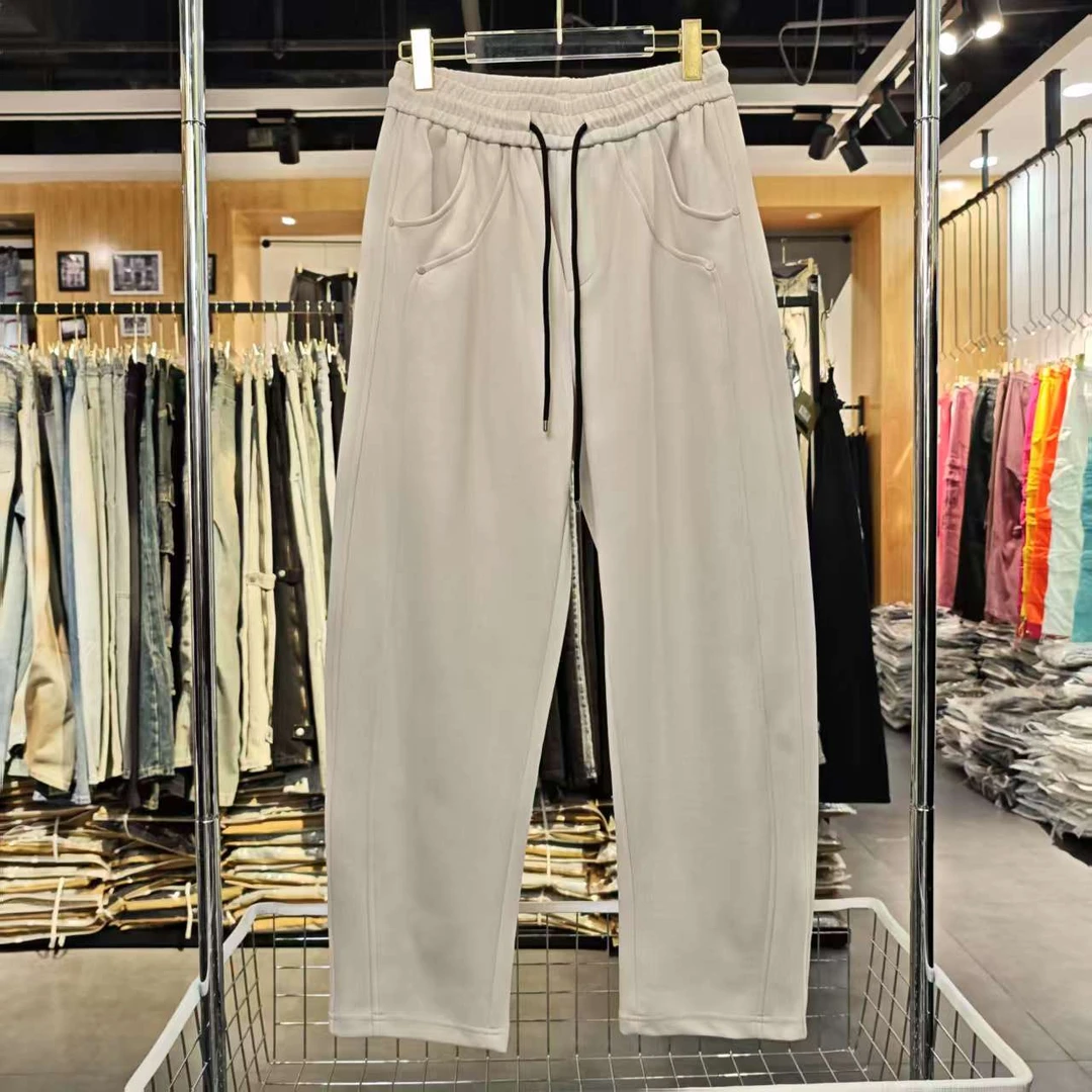 春季新款系带休闲裤男士设计感拼接时尚潮流百搭青年宽松男裤8698