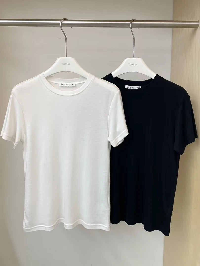 季末特价！春夏新休闲百搭纯色显瘦天丝羊毛T恤短袖女打底衫