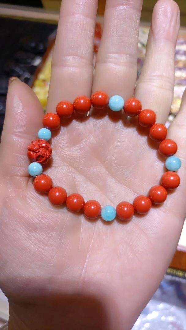 天然辰砂天然朱砂手串珠径8.2mm