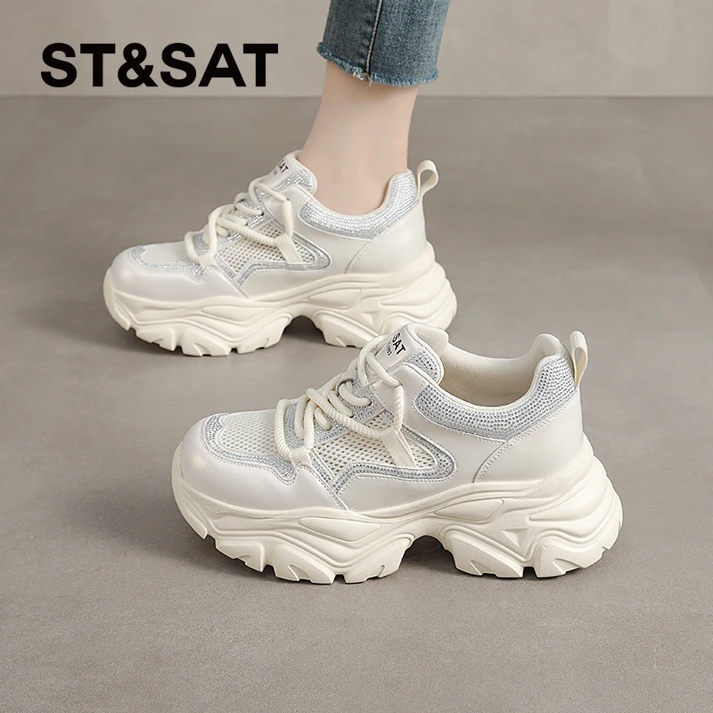 星期六轻奢老爹鞋女士2025新款夏季透气休闲鞋流行小个子运动鞋女
