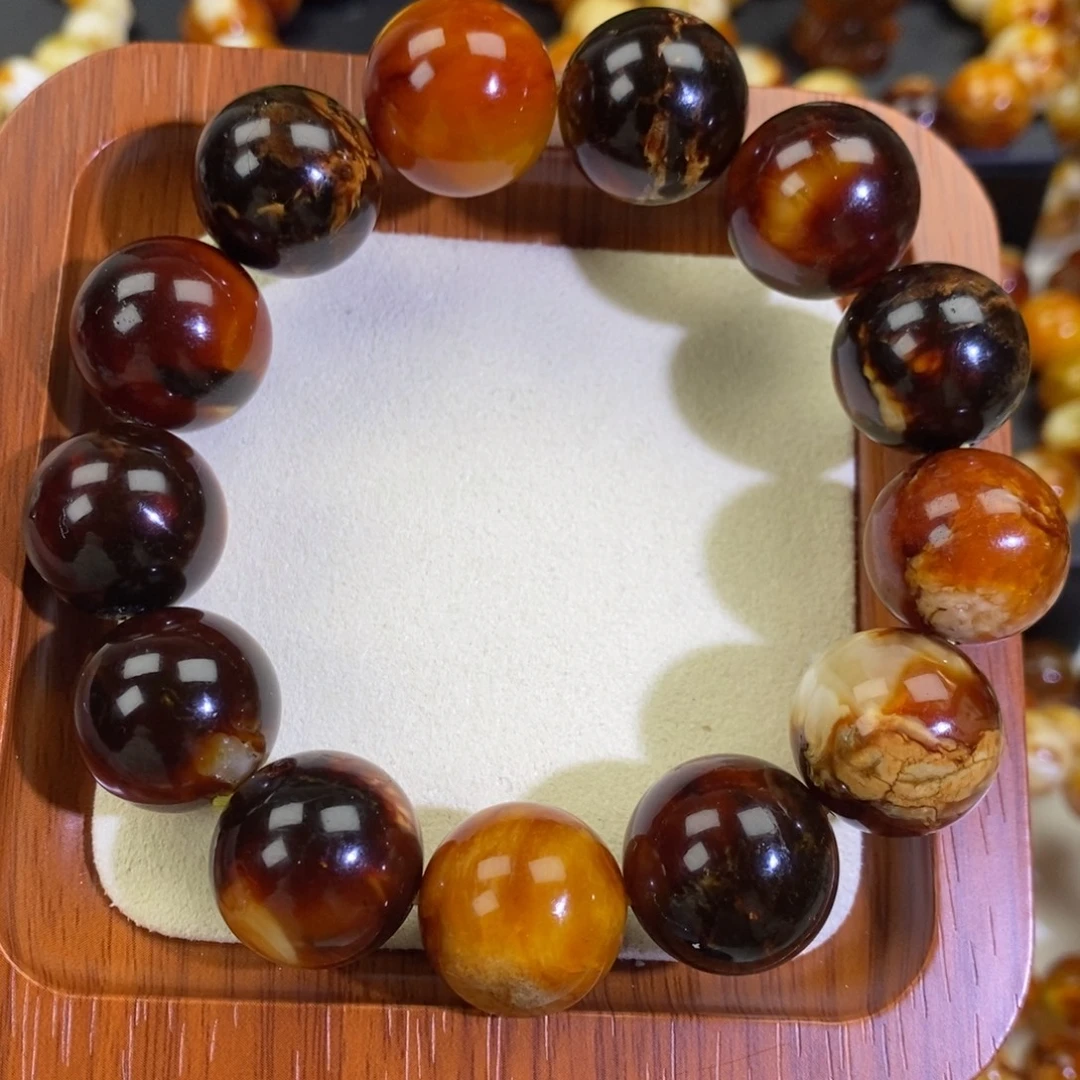 琥珀未镶嵌手链天然沁色蜜蜡手串18mm左右
