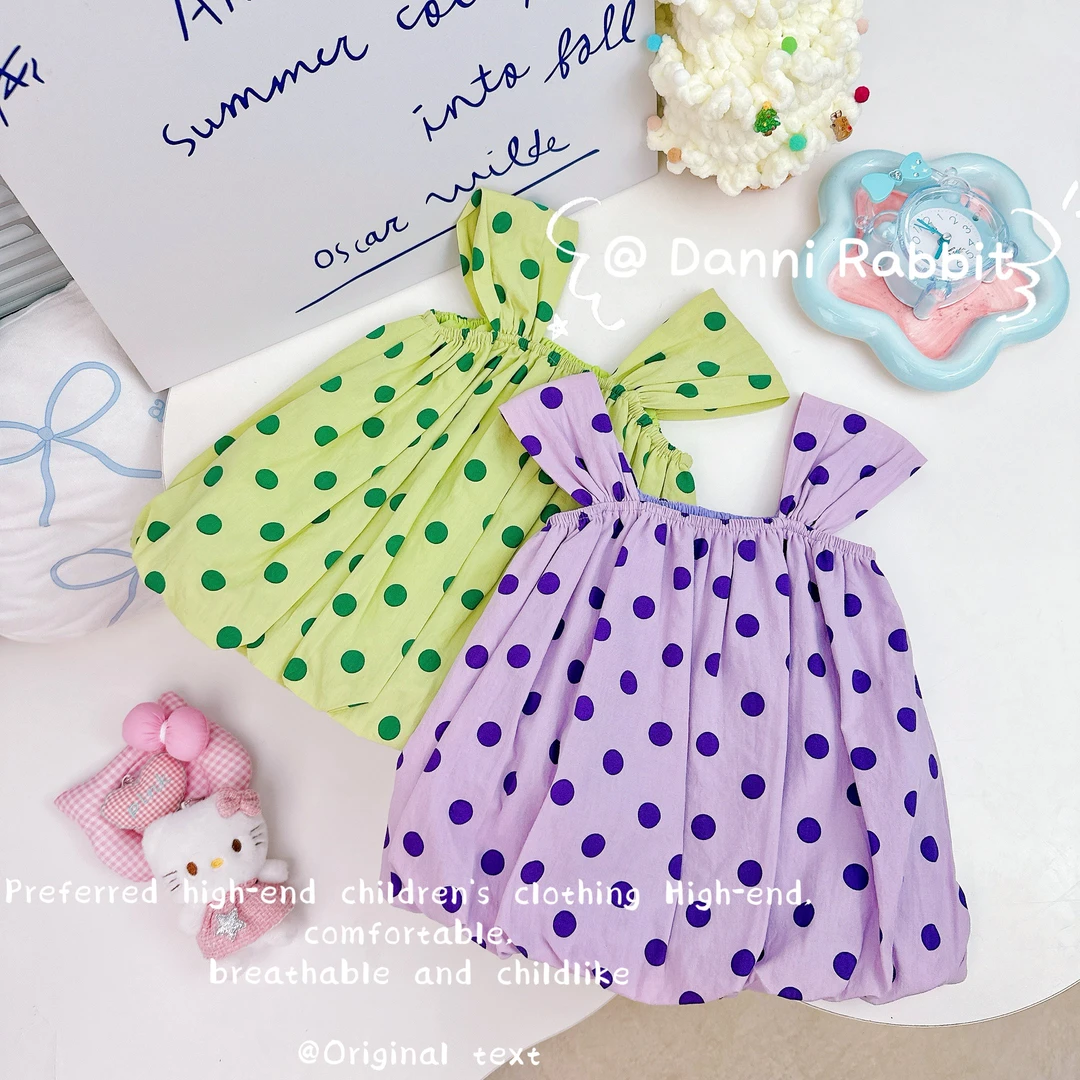 夏款新款女童时尚波点宽肩吊带花苞上衣.D-XA575