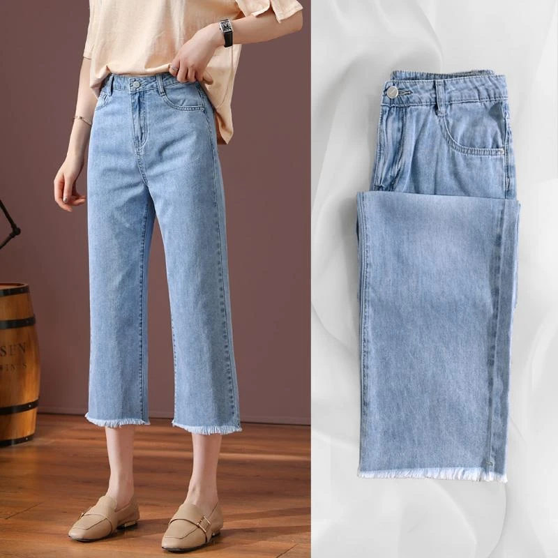 回头客819人阔腿牛仔裤女轻薄款夏2024年白色短款外套女款高级感
