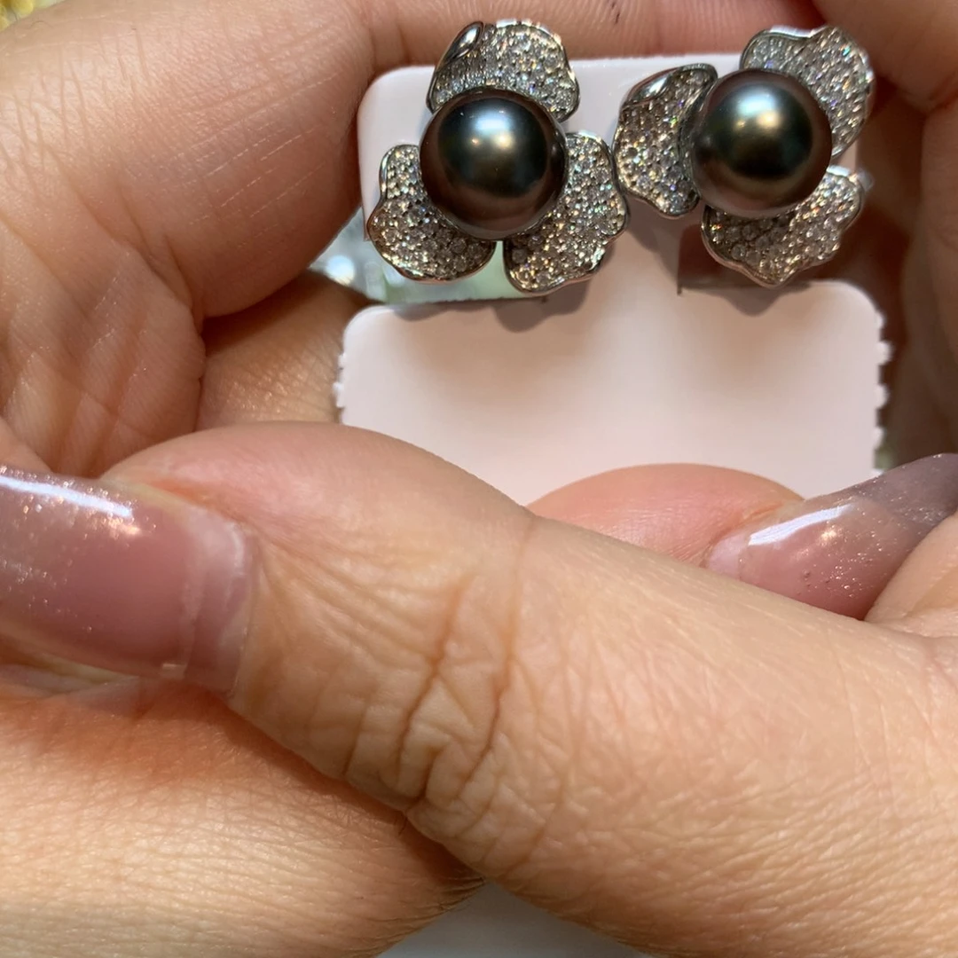 海水珍珠耳饰银S925镶嵌