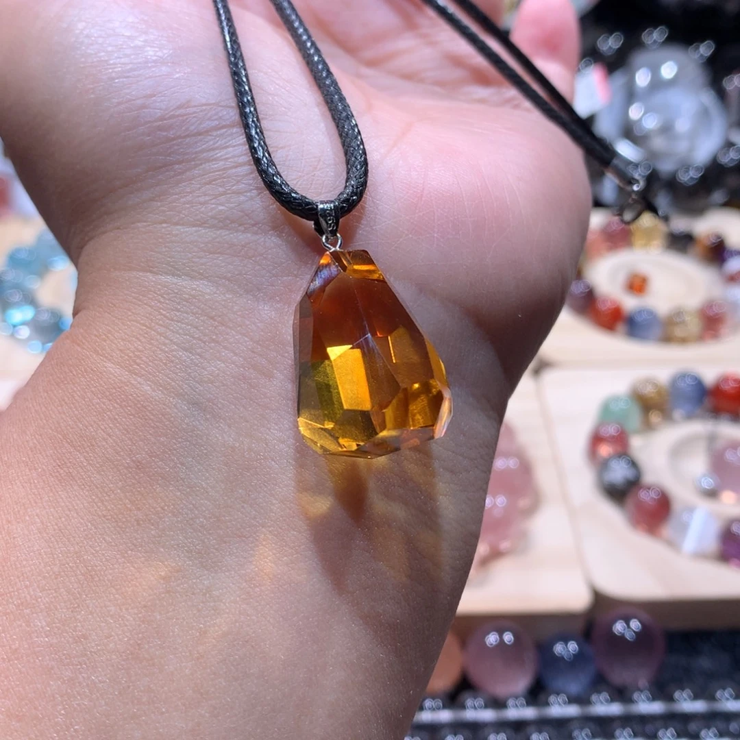 水晶吊坠(不含链)银S925镶嵌黄水晶吊坠