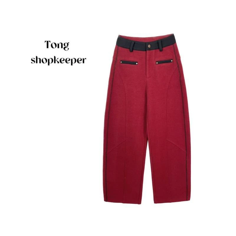 QJ/彤掌柜1682910 冬款25加绒绵羊毛打揽版型设计口袋阔腿休闲裤
