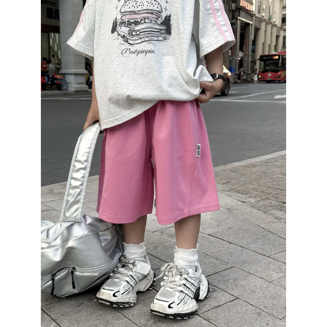 儿童夏季新款粉色五分裤男女童短裤薄款洋气休闲卫裤宽松韩版百搭