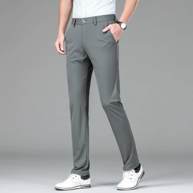 2025新款夏季冰丝薄款休闲裤男士宽松直筒潮流轻奢商务垂感西裤子