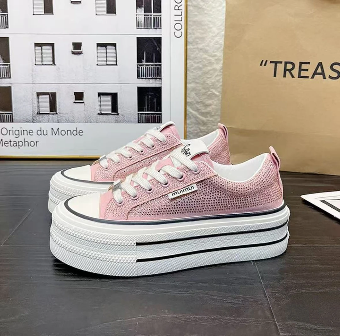 水钻增高厚底板鞋女2025新款爆款今年流行洋气女鞋欧洲站休闲鞋子