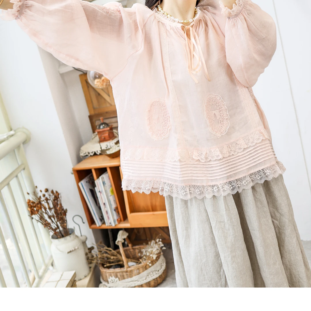 美村森系苎麻原创2025春夏重工刺绣宽松减龄上衣甜美显瘦百搭舒