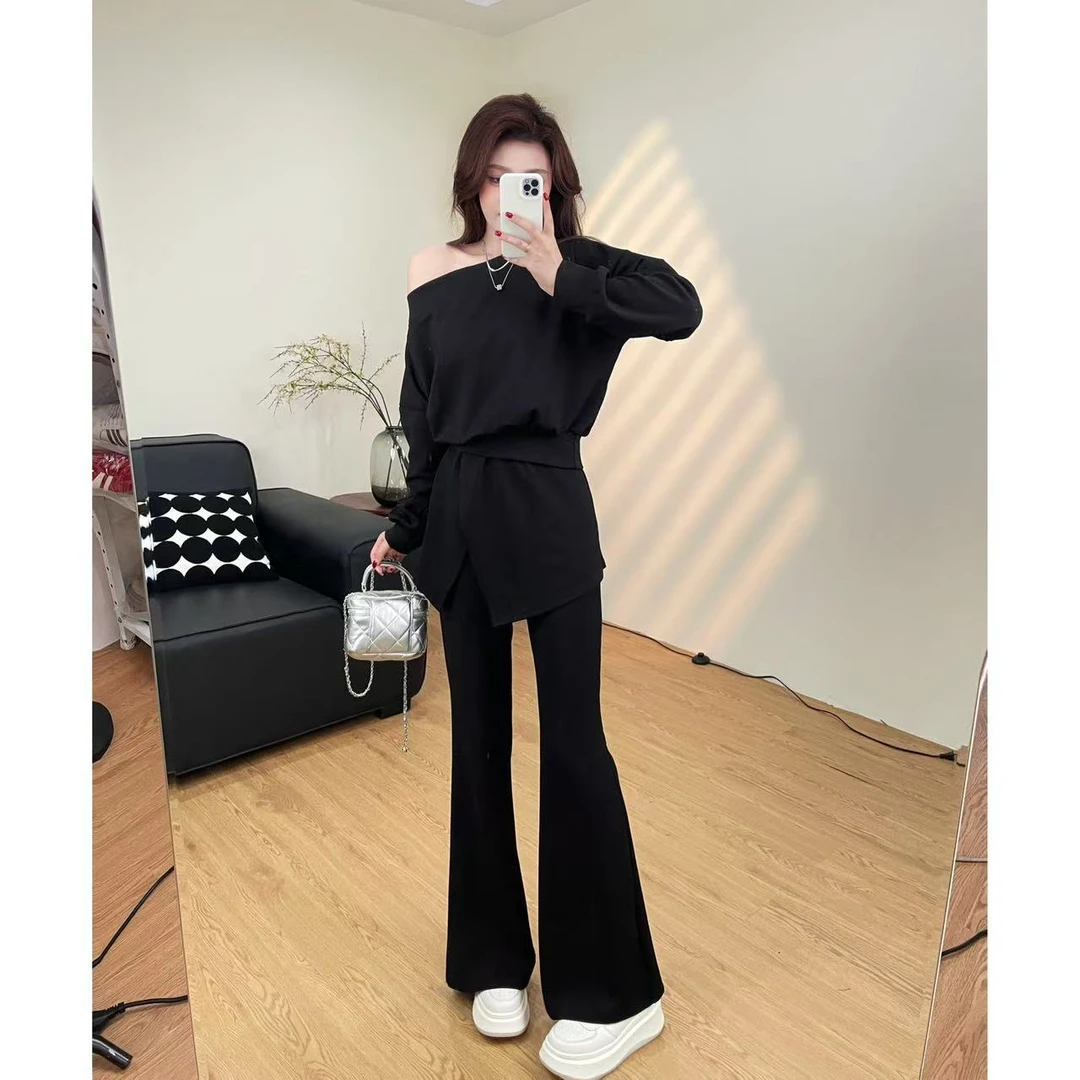 2025年新款春季斜肩时尚套装气质显瘦减龄气质两件套春季