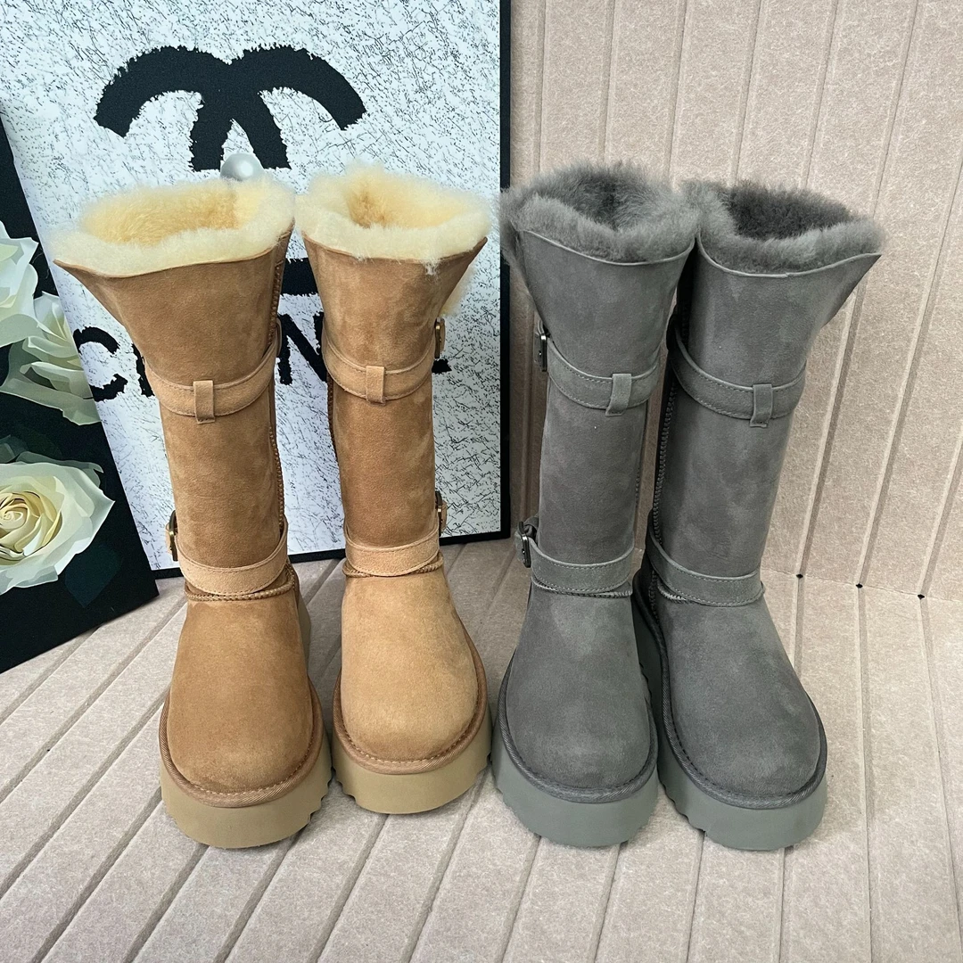 桑坡大骑士皮毛一体雪地靴高筒厚底增高时尚保暖韩版百搭冬季成人