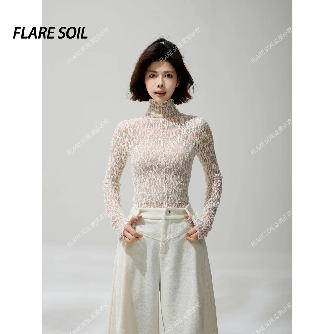 【FLARE SOIL】（现货）高领蕾丝罩衫打底长款韩系极简穿搭 T40213A