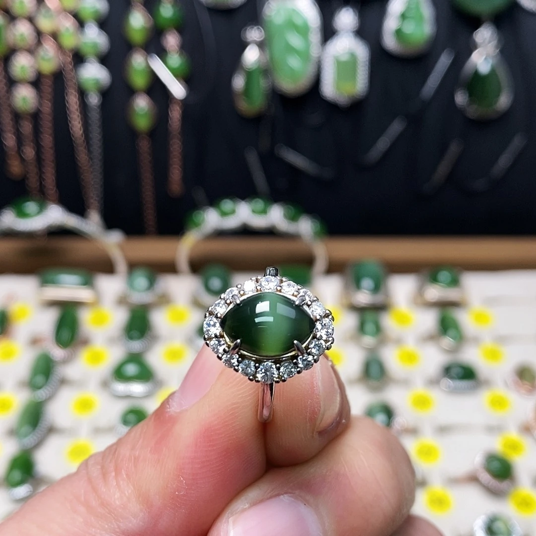 和田玉（碧玉）银S925镶嵌戒指