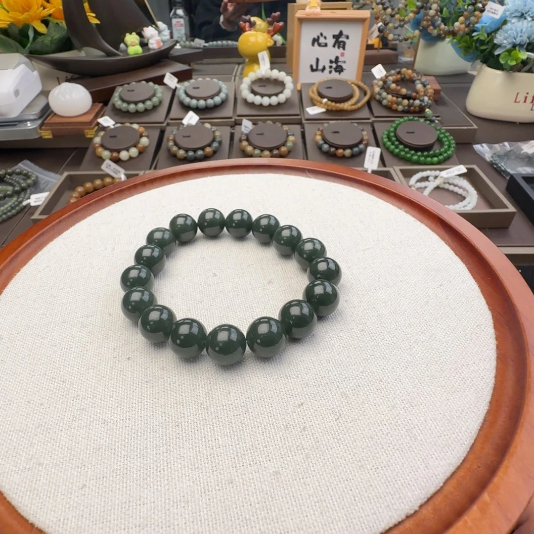 和田玉未镶嵌手链卡12且末青玉，12