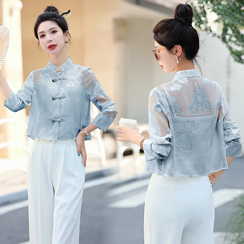 新款爆款立领中式国风时尚气质薄款防晒衣短款显瘦洋气上衣女外套