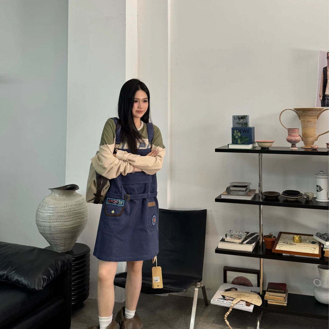 【GARCON】25秋冬GC25AW081飞马刺绣装饰标灯芯绒背带连身裙