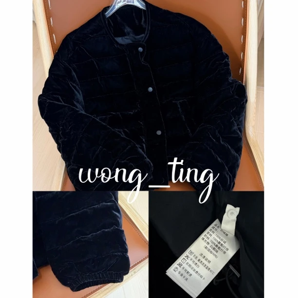 wong_ting小众设计师丝绒圆领长袖白鹅绒羽绒服外套12093