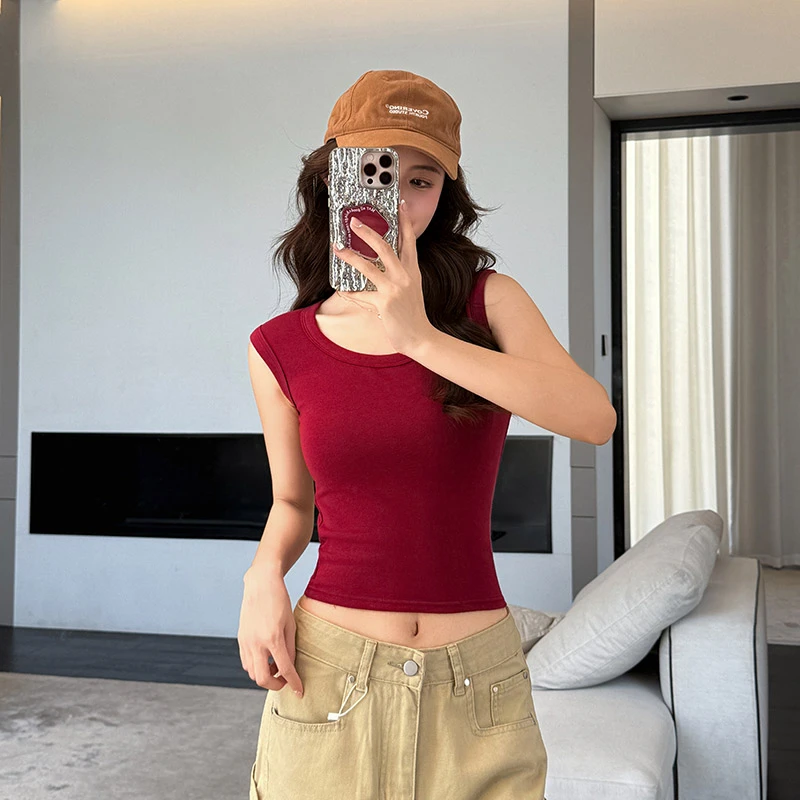醉梓菡吊带背心女夏季内搭2025新款修身宽肩带遮副乳美背无袖上衣