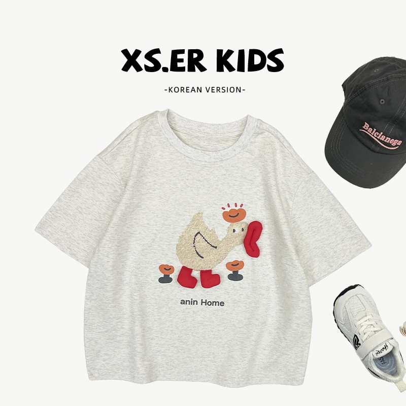 【兔小呗】儿童夏季韩版百搭卡通印花短袖T恤上衣HBB7409