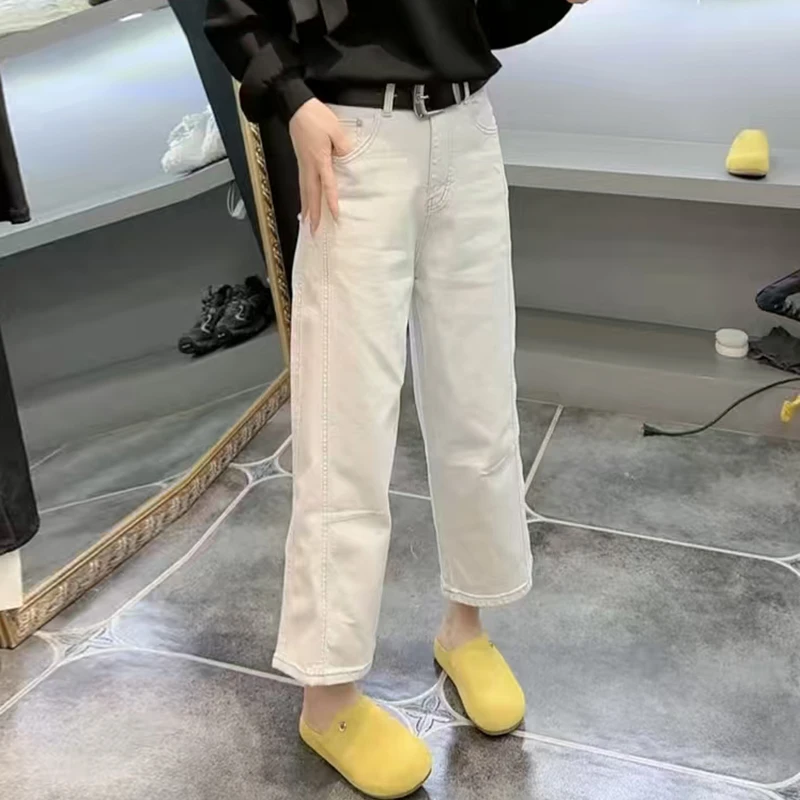 高腰直筒牛仔裤女2025夏季薄款大码女装宽松显瘦八分弯刀奶奶裤子