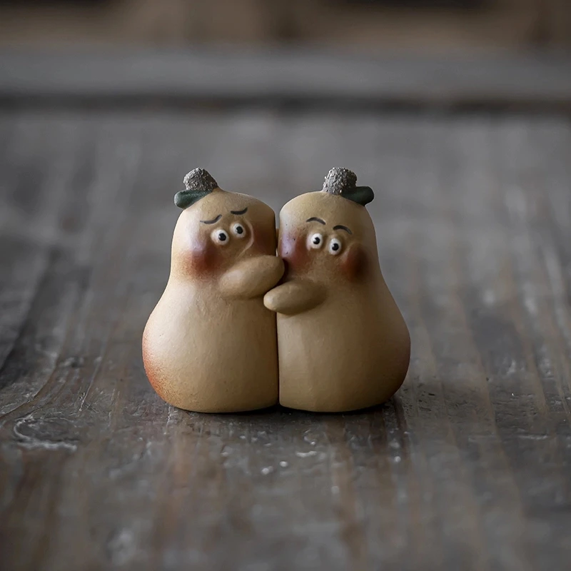 永不分梨紫砂段泥小茶宠一对装家居装饰可爱茶具配件茶玩