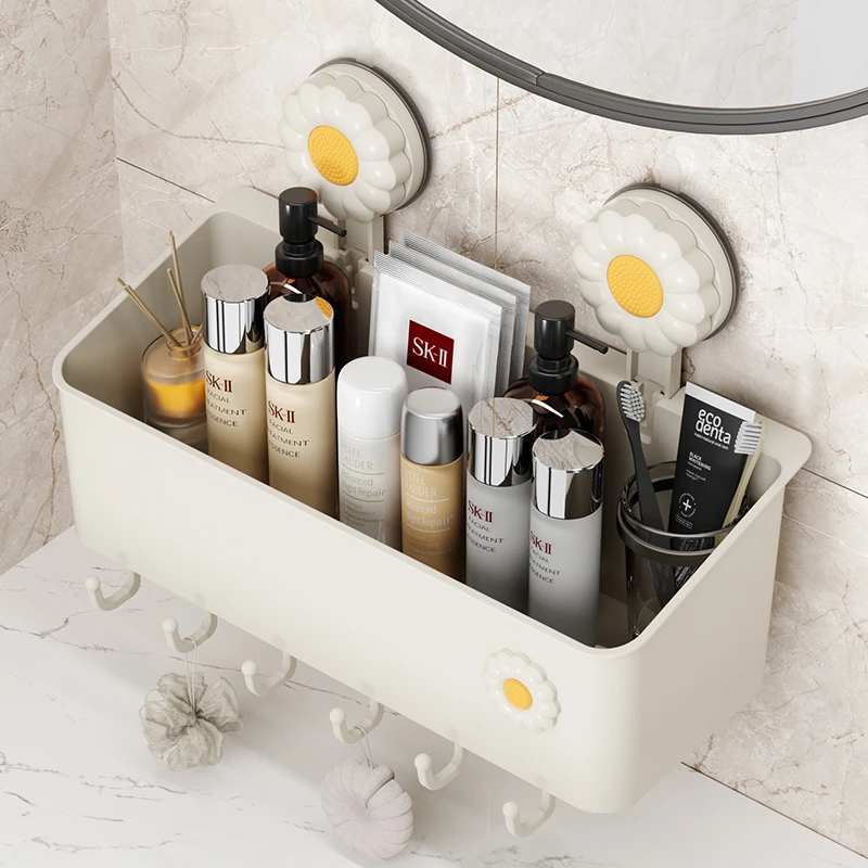 花朵吸盘置物架壁挂式免打孔墙上壁挂洗漱台化妆品厨房置物收纳架