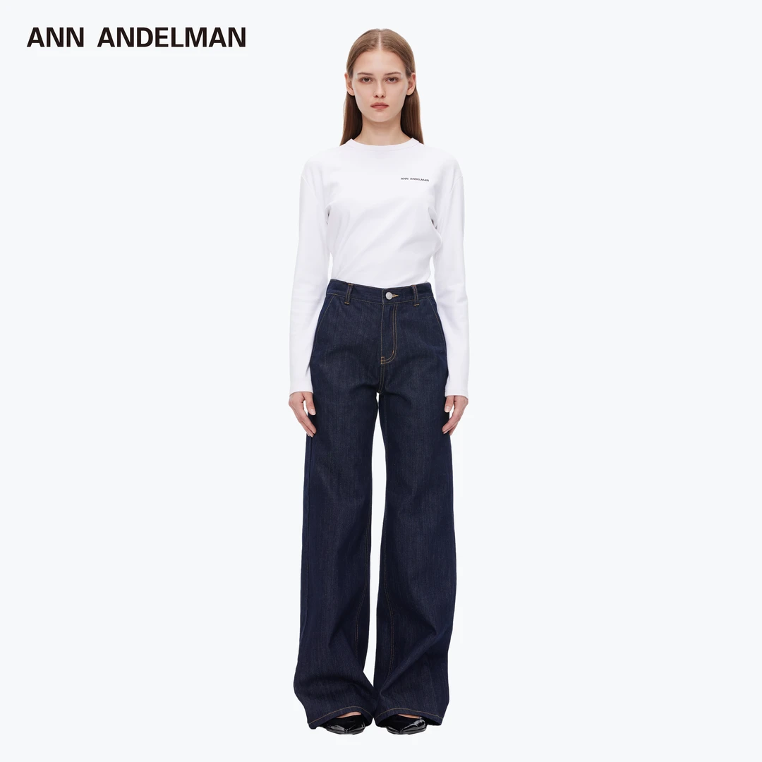 【痞幼同款】ANN ANDELMAN 2025春新款叠褶圆领长袖t恤女