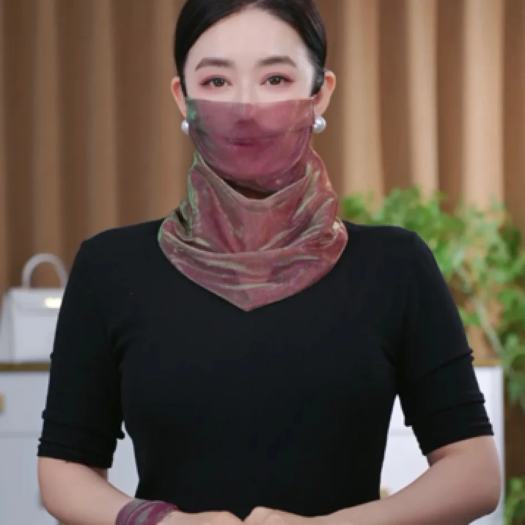 新款百搭炫彩珠珠脖颈时尚小丝巾春夏围脖面罩