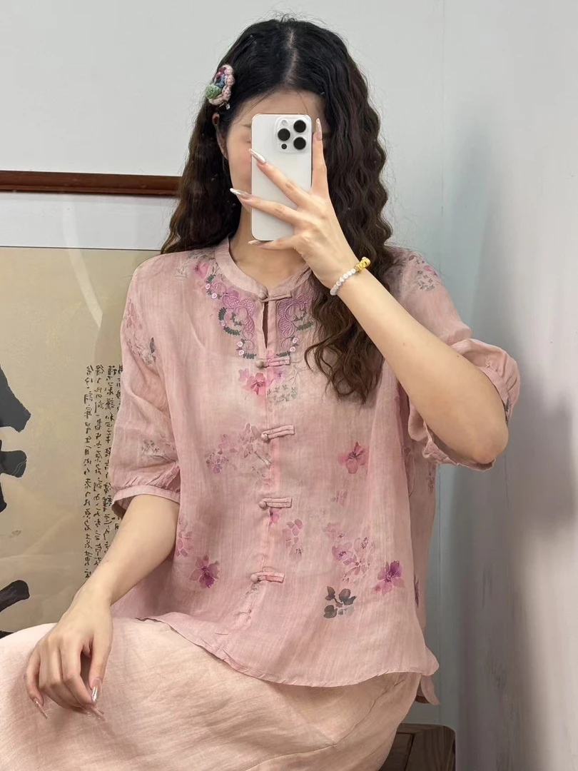 25286 【兰菲娅】--重工刺绣100苎麻上衣开衫