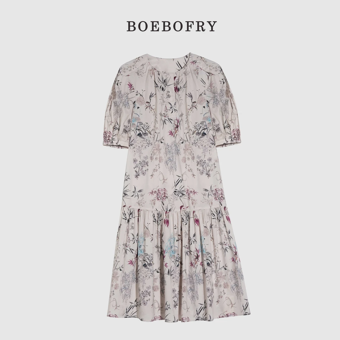 BOEBOFRY<淡雅花语>夏季100%棉宽松气质减龄碎花连衣裙BE2L0912下