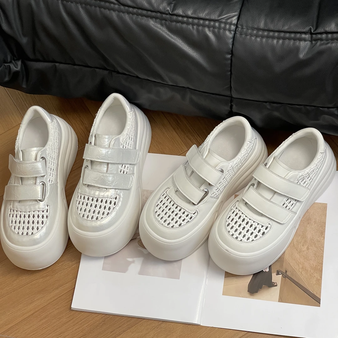 QIAODADA｜夏季新款欧版厚底编织增高面包透气板鞋｜6cm