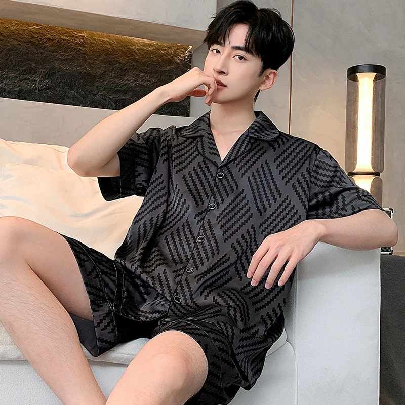 睡衣男夏季冰丝短袖高级感男款爆款2025新款高档可外穿家居服套装