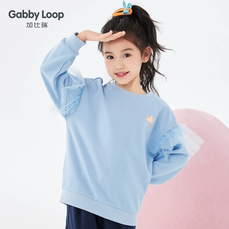 【120-160清货】加比瑞童装 女童春秋休闲网纱拼接T恤GWT41069