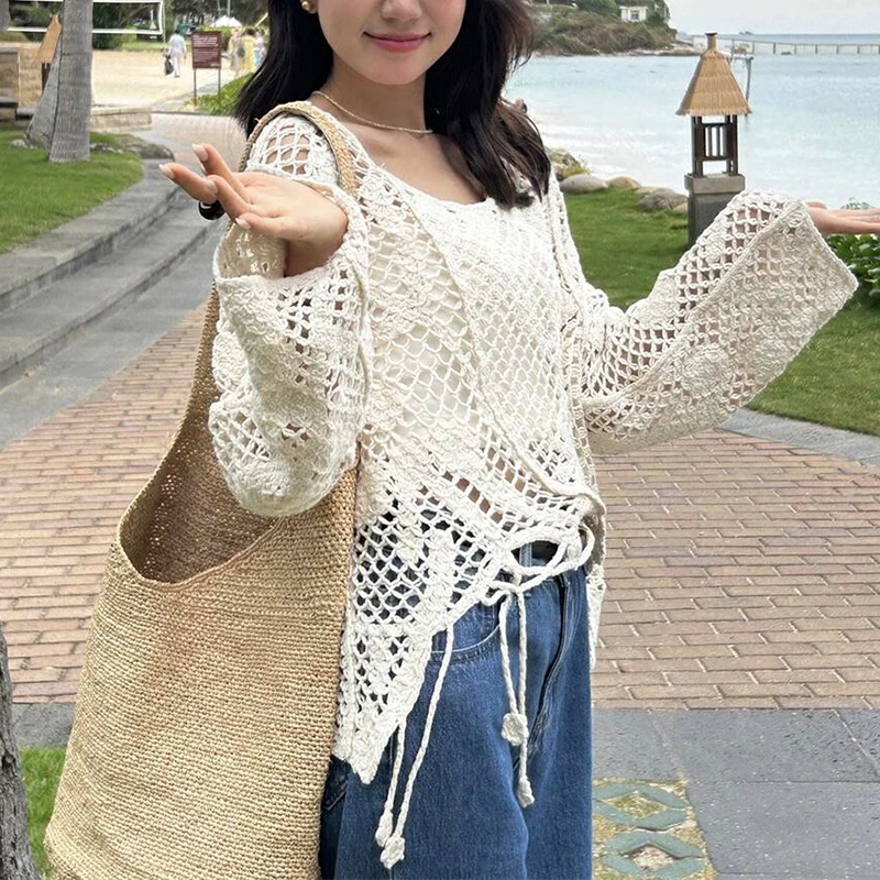 2025春夏新款甜美风镂空花朵流苏小衫宽松休闲百搭上衣