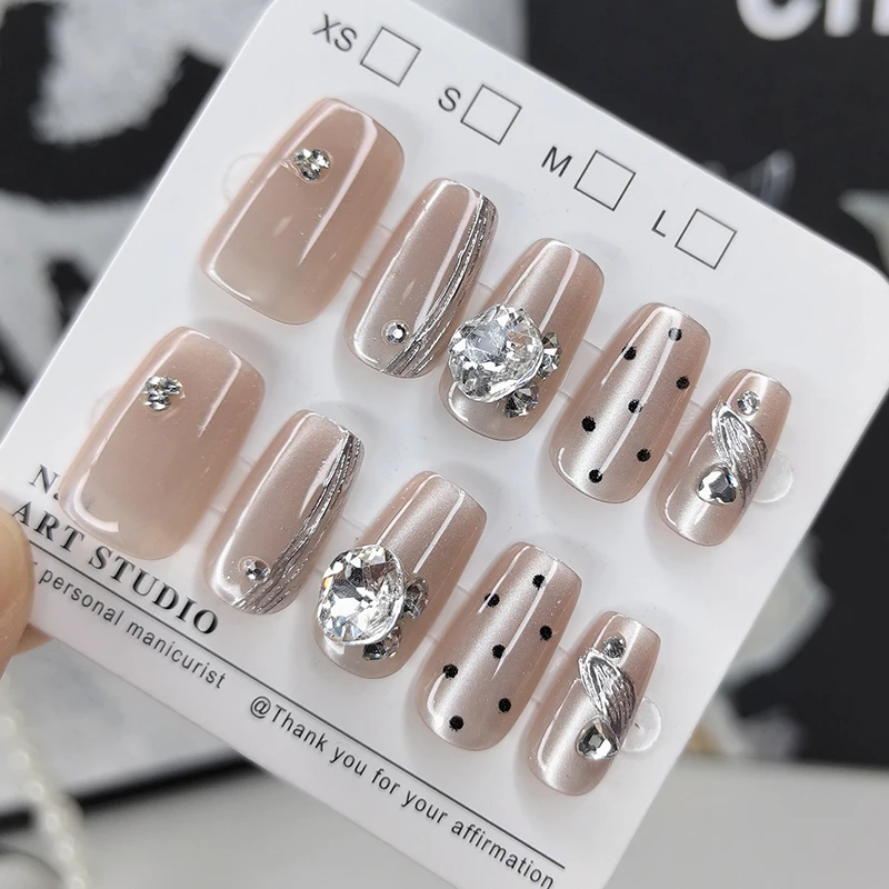 （短款）穿戴甲闪钻波点指甲贴片气质穿戴式美甲贴片2025年手工猫眼