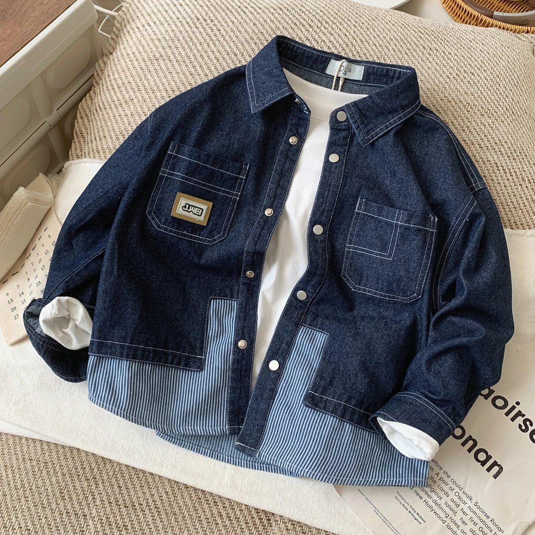 儿童牛仔衬衫2025春秋新款男童帅气翻领衬衫宝宝韩版休闲牛仔衬衣