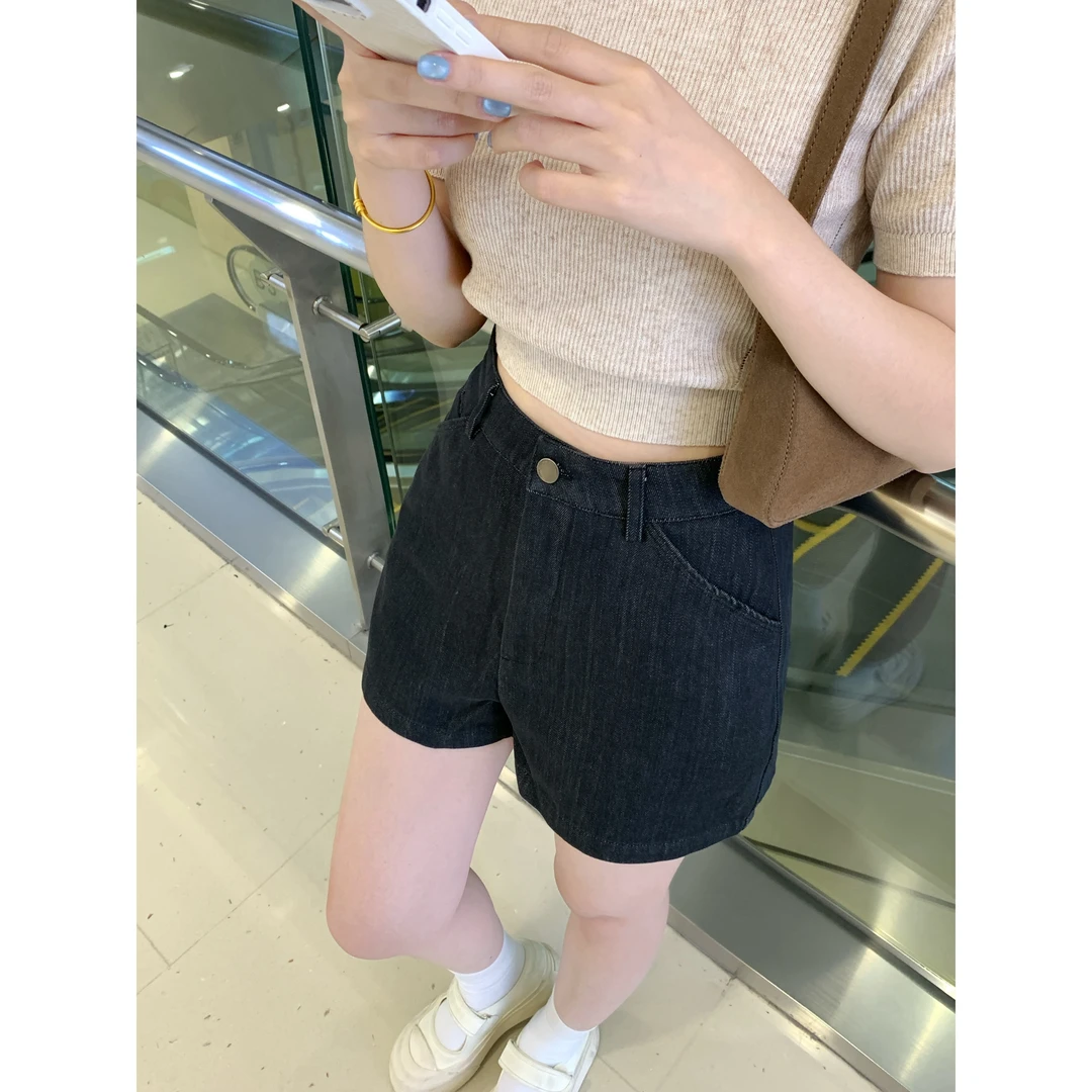 Zzhen【自由垦丁】复古高腰直筒短裤百搭显瘦裤子DKZ745