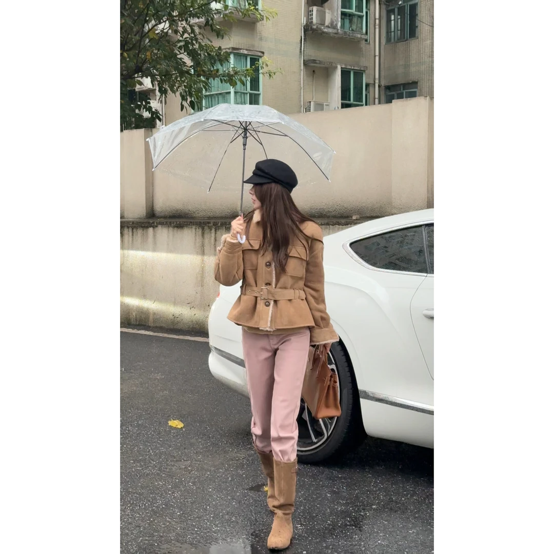 BOXUE“眷恋”2025秋冬澳洲绵羊毛收腰颗粒绒轻奢 外套#251201W7192