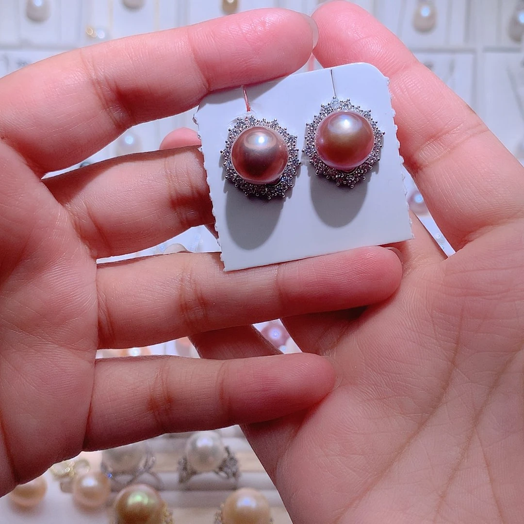 淡水珍珠耳饰银S925镶嵌CC11.5mm