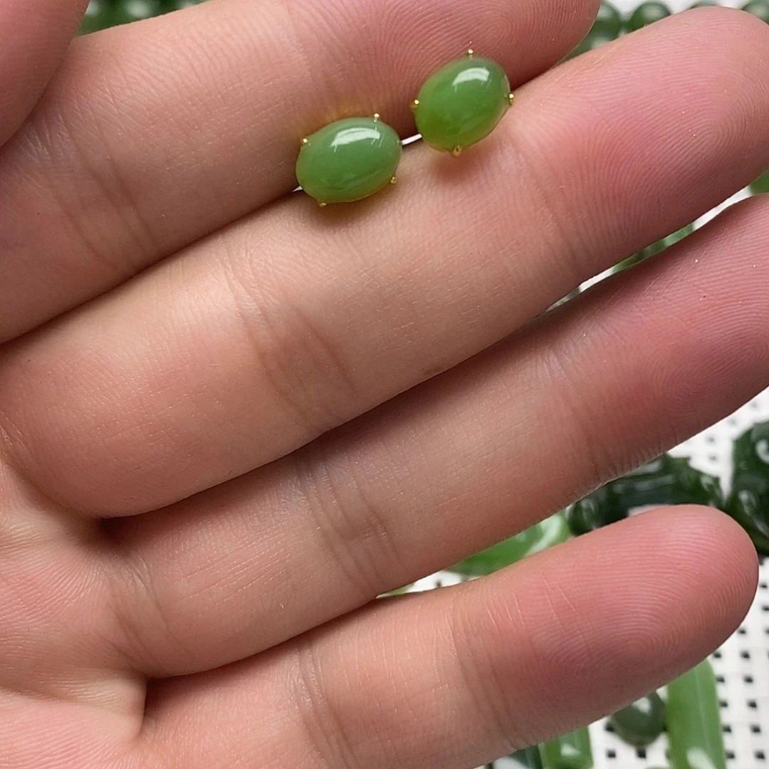 和田玉（碧玉）银S925镶嵌耳饰