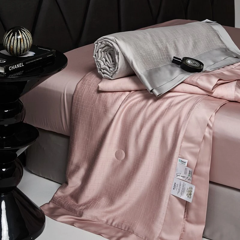 曼轩高端兰精天丝提花轻奢蚕丝夏被丝柔软滑凉感空调被夏被四件套