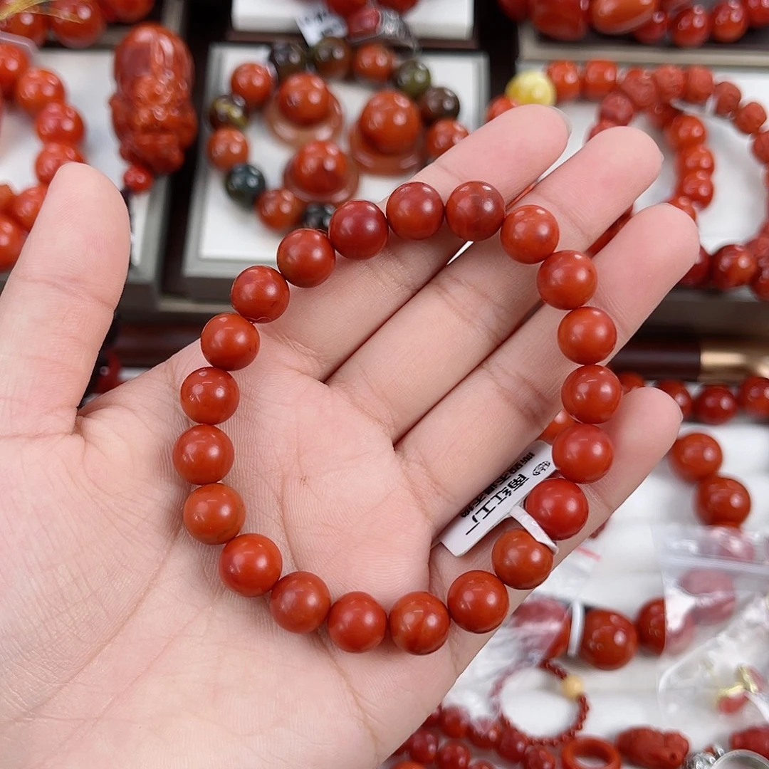 南红玛瑙未镶嵌保山锦红哑光满肉单圈9mm