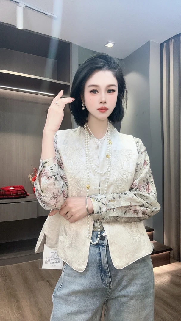 【YUANJIE】新中式重工刺绣春女装盘扣上衣马甲早春新款气质